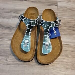 Birkenstock Gizeh Thong Sandals Gator Gleam Pearl Light Mint Silver 39/8 NWOB